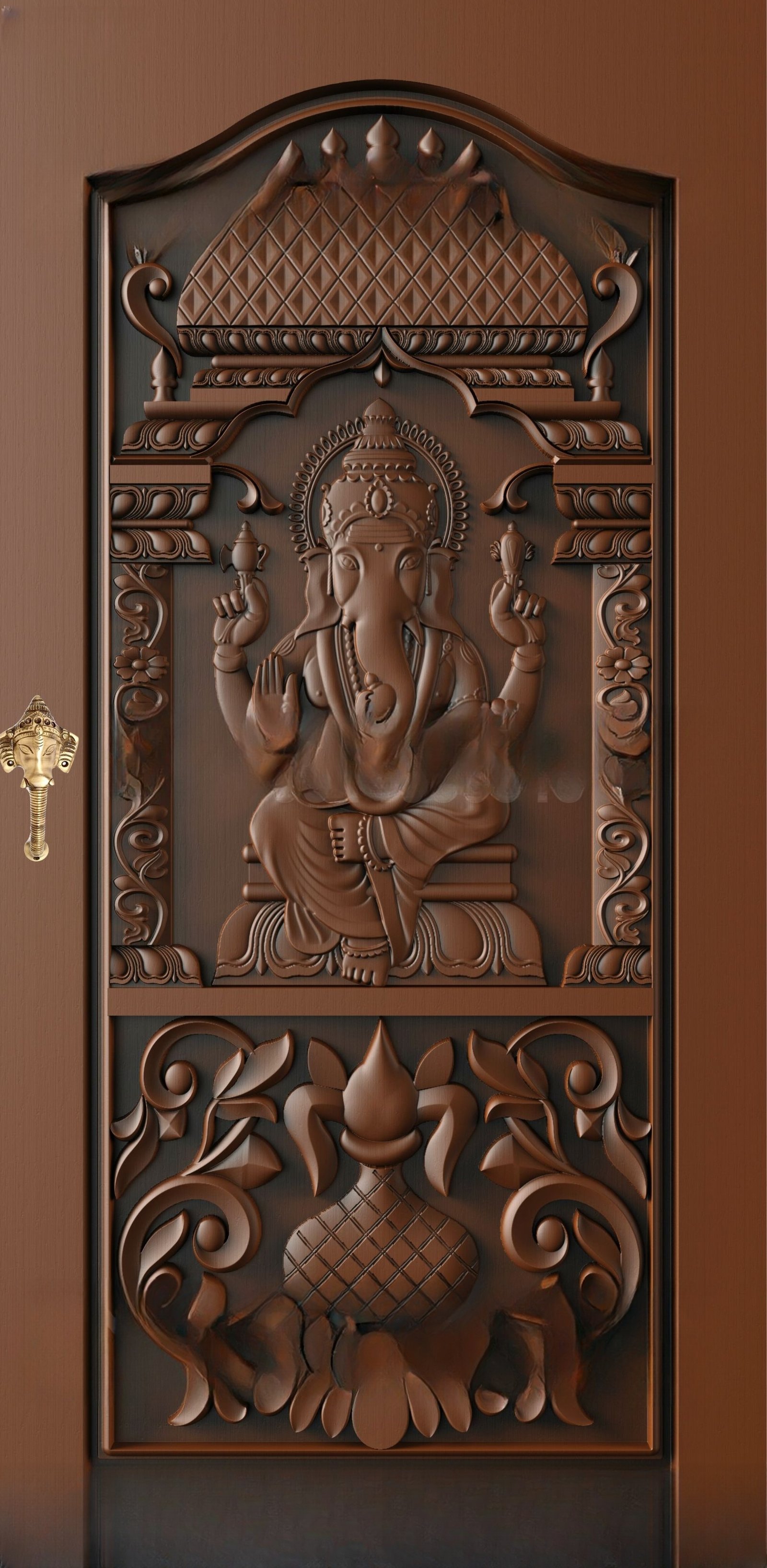 God Doors - GD-41 Lord Ganesha Divine Carved Temple Door 3D Model